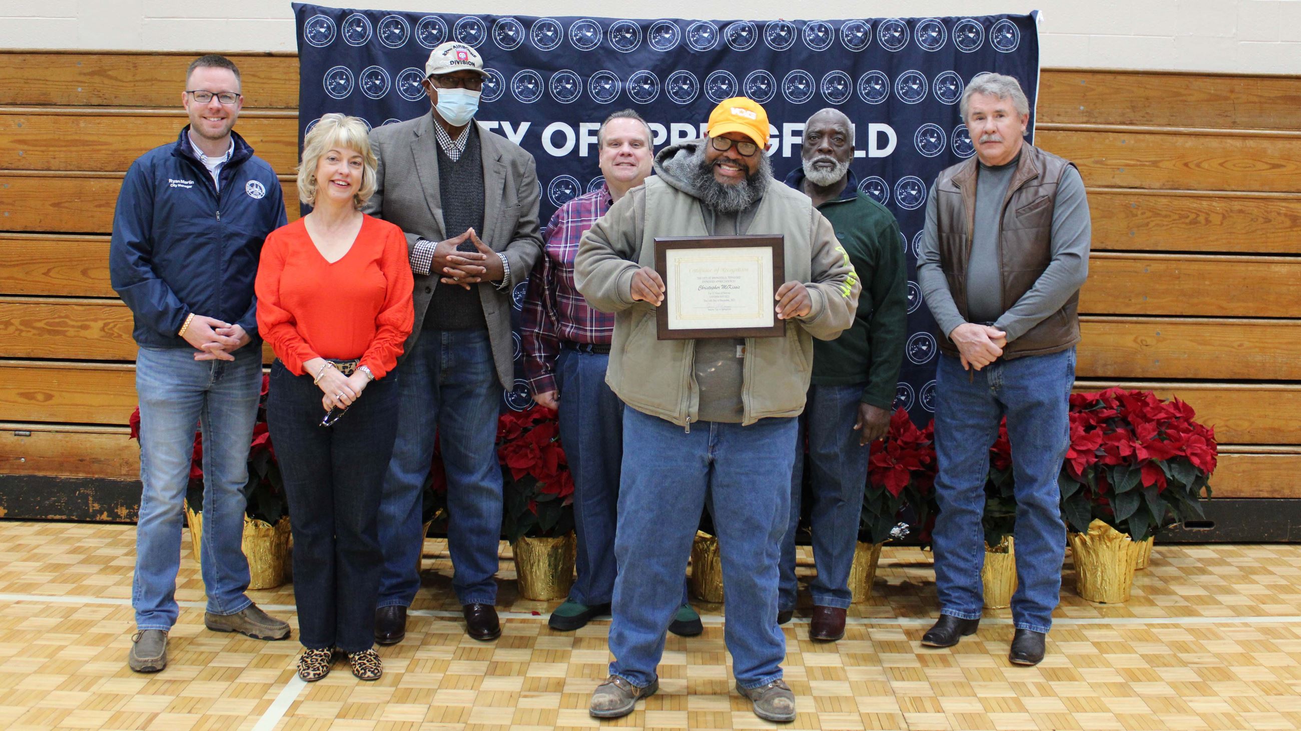 Employees gathered for employee appreciation and service awards